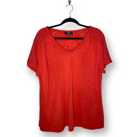 Modern Canvas XXL Orange Lightweight Modal Blend Short Sleeve Lace Detail Blouse - Picture 1 of 9